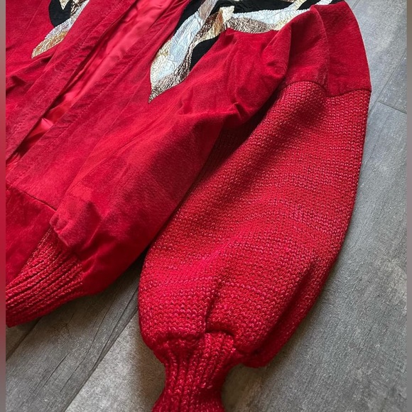 Vintage Augustina Suede and Leather Wearable Art Bomber Jacket - Size Medium - Picture 9 of 12